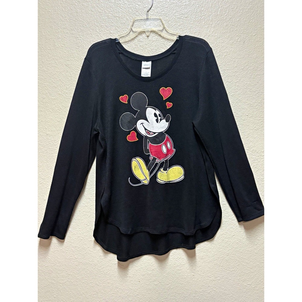 Disney Mickey Mouse Women's Black Graphic Scoop Neck Long Sleeve Tee Plus 2X